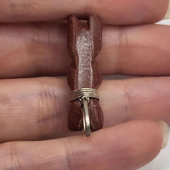 Native Sterling Silver Carved Red Jasper Bear Totem Pendant 1.25 in - Picture 2 of 3